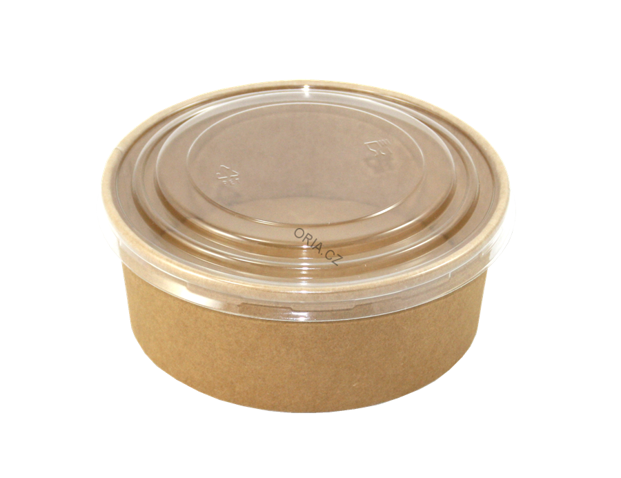 Eko miska papírová kraft na polévku / salát 128/150x45 mm s transp. PP víčkem 620ml