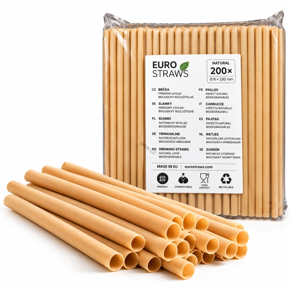 EKO Přírodní béžové bambusové brčko Shakey 8x230 mm