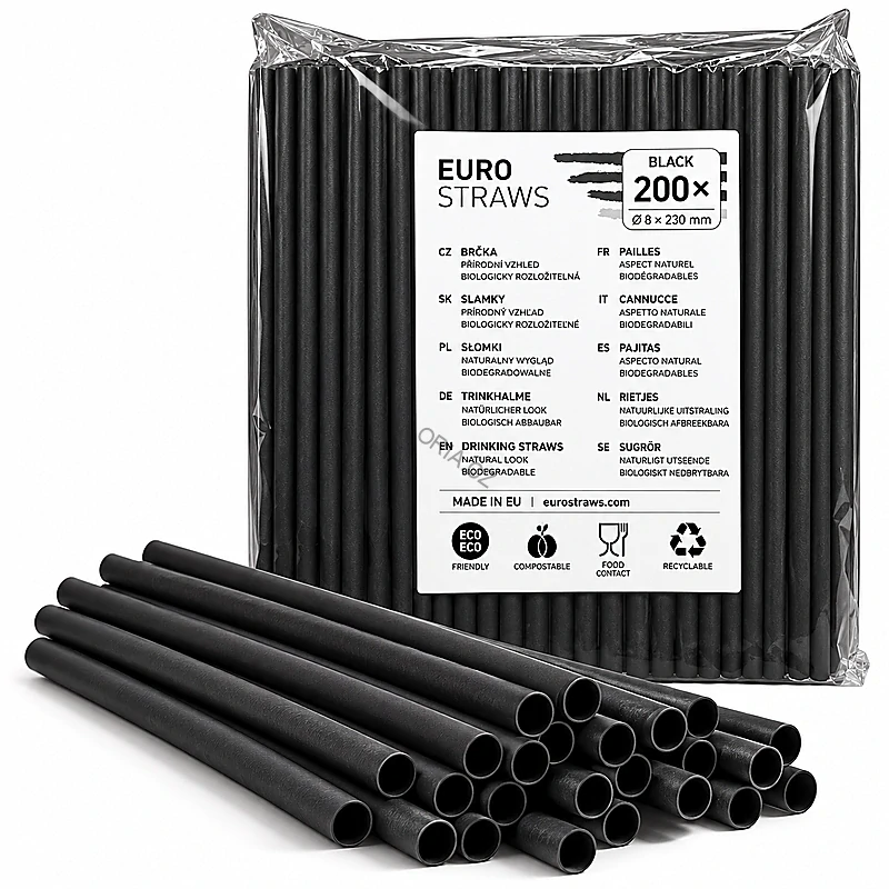 EKO Přírodní černé bambusové brčko Shakey 8x230 mm